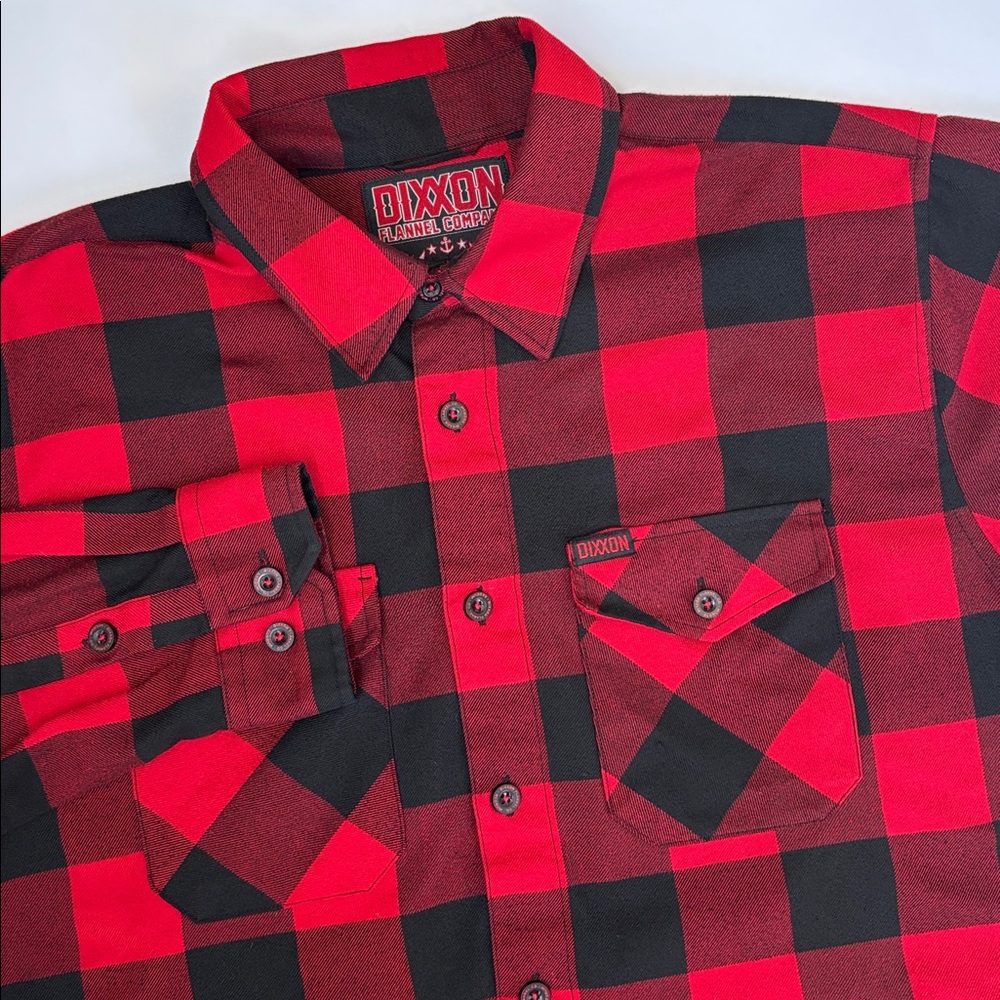 Dixxon‎ Flannel Redrum 13 Red Black Buffalo Plaid Long Sleeve Shirt Mens Large